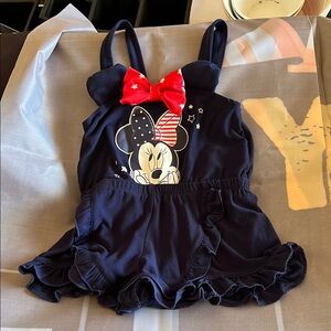 Navy Blue Minnie Mouse Romper with Red Bow